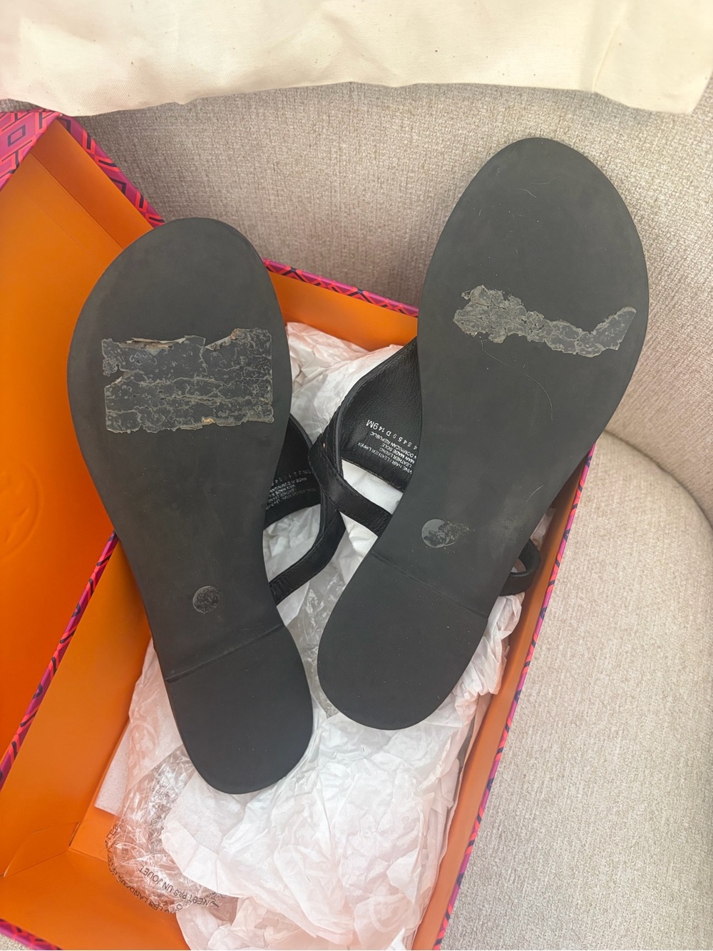 Tory Burch Eloise Flat Thong Sandals Printed Hair Calf Reva Leopard Black 9 - Picture 4 of 6